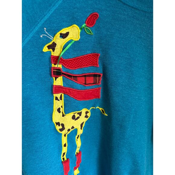 Vintage Giraffe Sweatshirt Blue size Large Handmade Quilted Novelty Statement - Picture 4 of 5